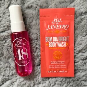 Sol de Janeiro 48 travel spray & free sample of 40 body wash & VS lotion & spray
